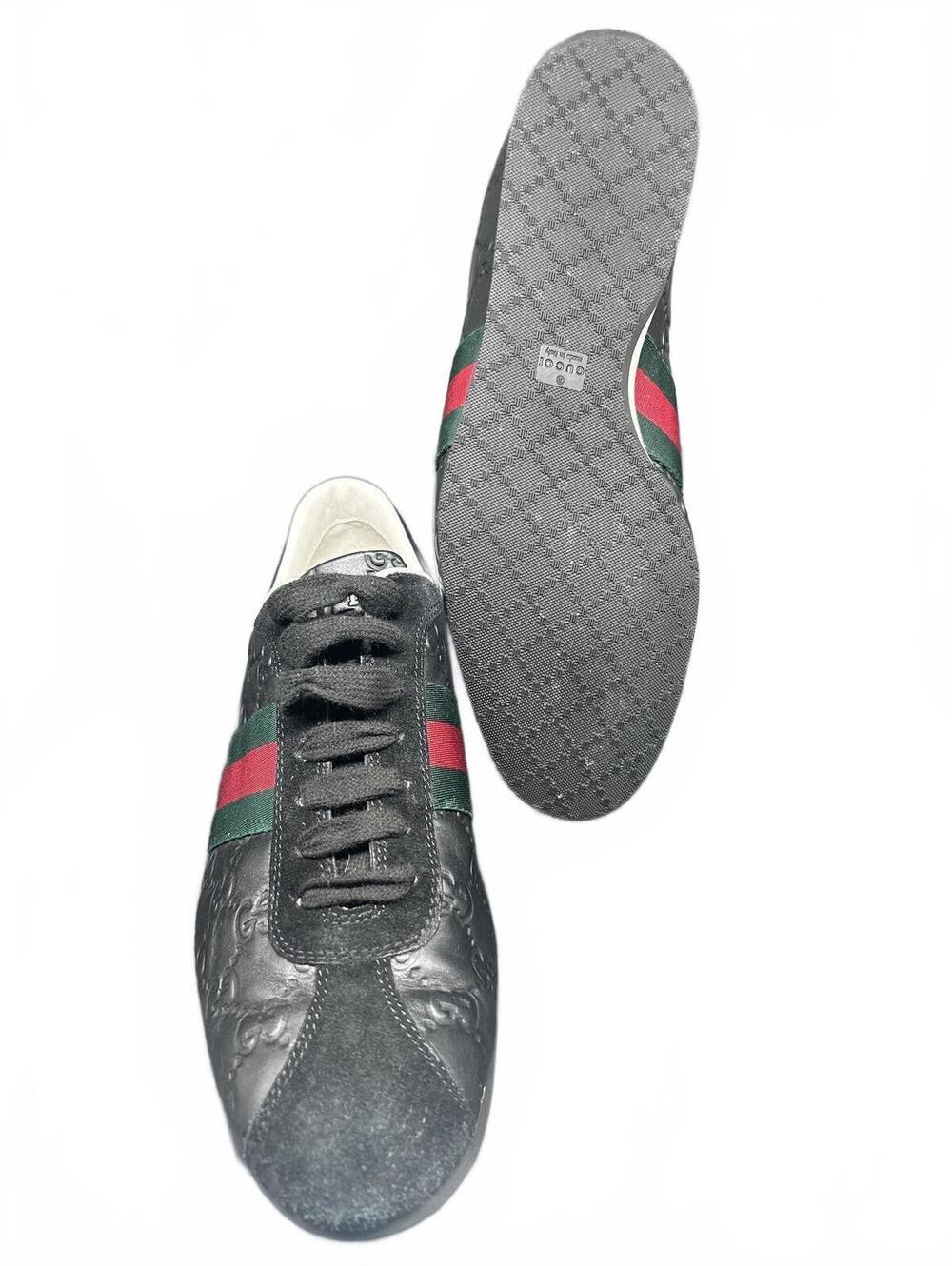 Unisex Gucci Guccissima Black Leather Web Low Top Sneaker - Picture 9 of 9